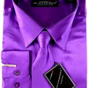 NWT Mansenee Boy's Purple Dress Shirt & Tie Set, Size 14